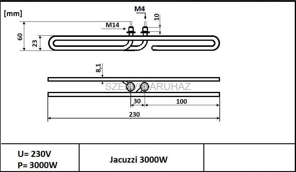 Jacuzzi fűtőbetét 3000W / 230V Amerikai